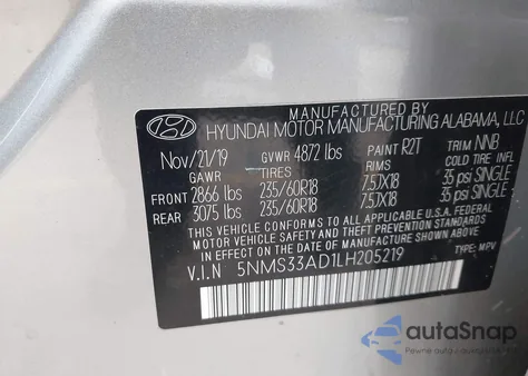 2020 Hyundai Santa Fe Sel from USA, damaged, VIN 5NMS33AD1LH205219